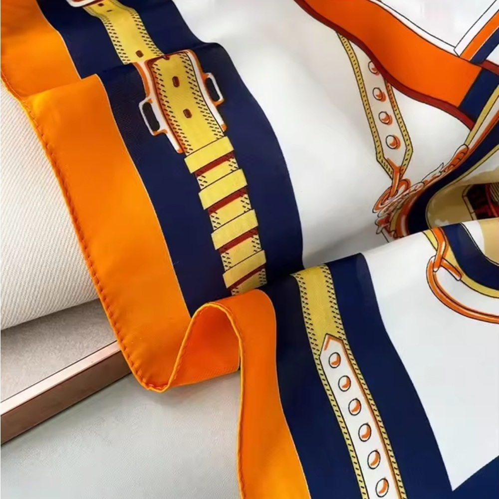 Elegant Scarf with Orange and Blue Accents - Picture 4 of 5